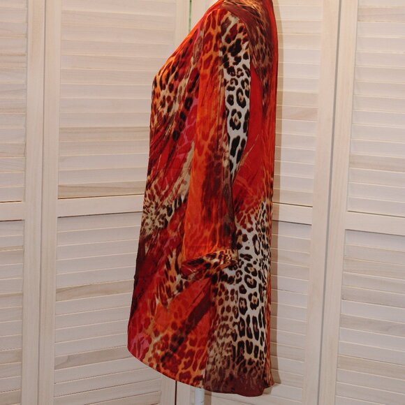 Zac and Rachel Tunic Blouse Orange Brown Leopard Print Asymmetrical Hem Large - Picture 7 of 8